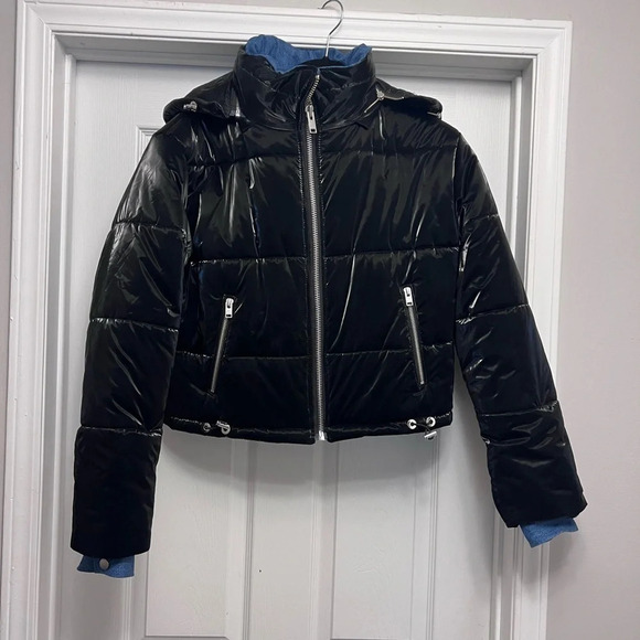 Blue Revival In The Mix Denim Black Puffer Jacket Size m - Picture 2 of 8